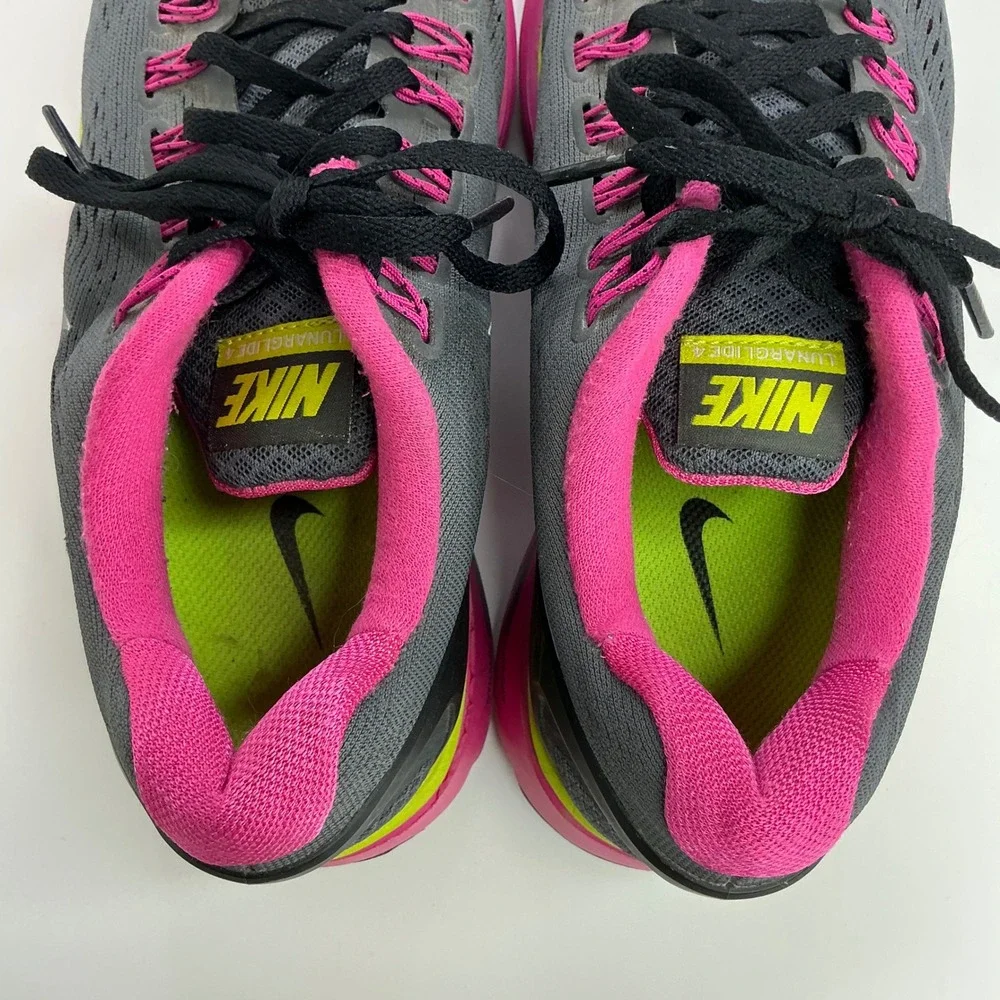 Nike Grey Pink LunarGlide 4 Running Shoes Girls 5Y 525371-001 Lunarlon Neon
